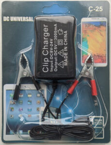 USB зарядка от аккумулятора 8-24В с "крокодилами" C-25