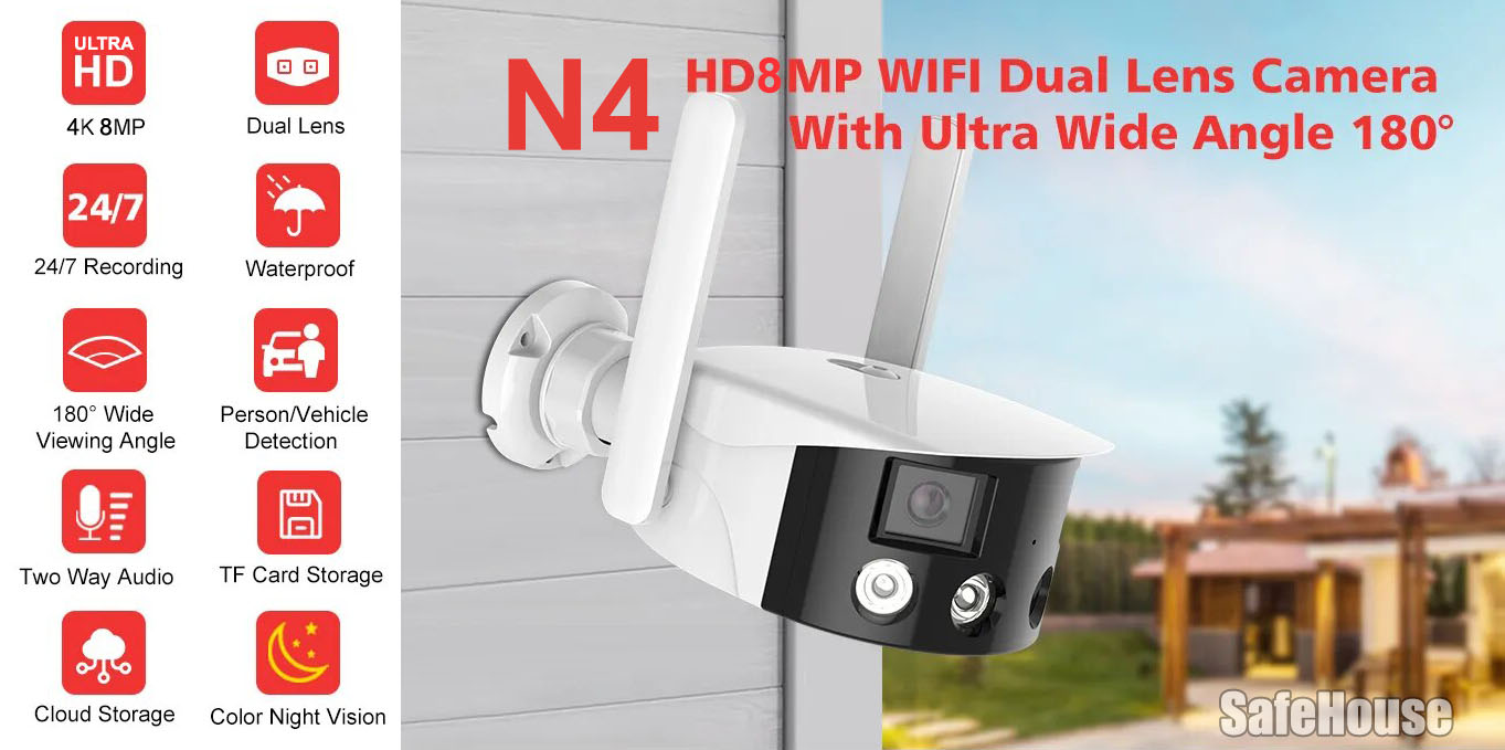 Широко-обзорная 180° 2-хобъективная 4K WI-FI IP камера BESDER N4