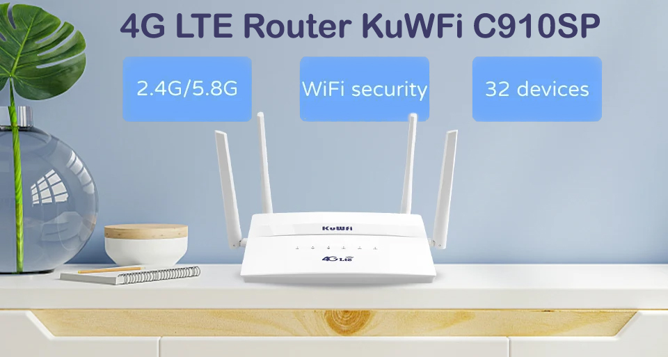 Дводіапазонний 4G LTE Wi-Fi маршрутизатор із SIM-картою KuWFi C910SP