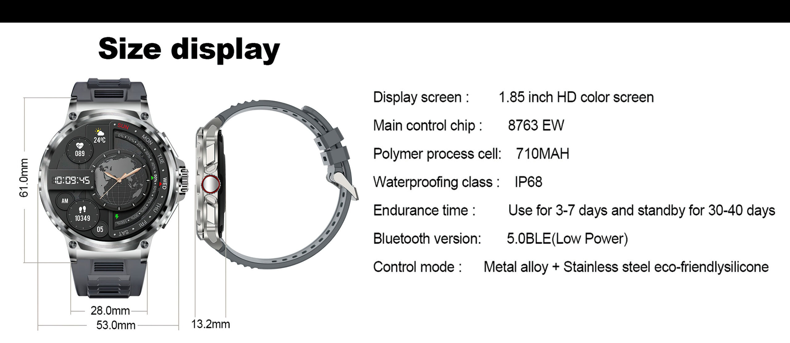 Великий чоловічий розумний годинник Smart Watch V69 з дисплеєм 1.85"