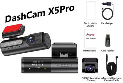 4K WIFI видеорегистратор с двумя камерами и GPS трекером DashCam X5Pro