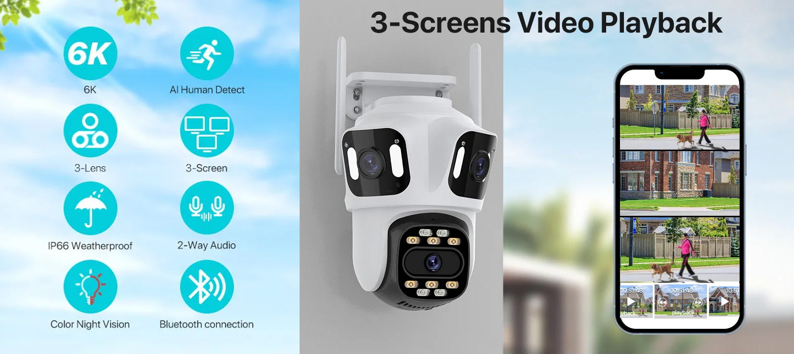 Вулична потрійна WIFI IP-камера спостереження BESDER XM76-6K