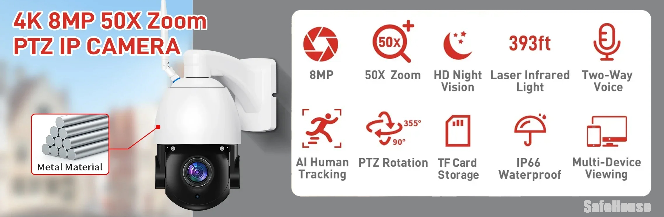 Професійна 4K WiFi IP камера з 50-кратним зумом Pegatisan 8M50X