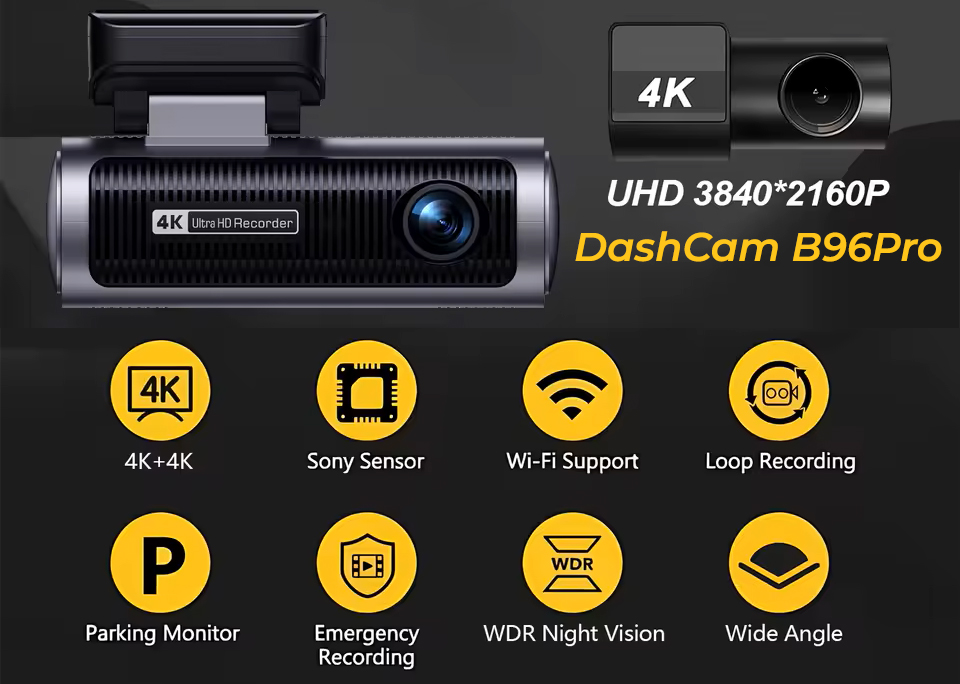 WIFI видеорегистратор с двумя 4K камерами DashCam B96Pro