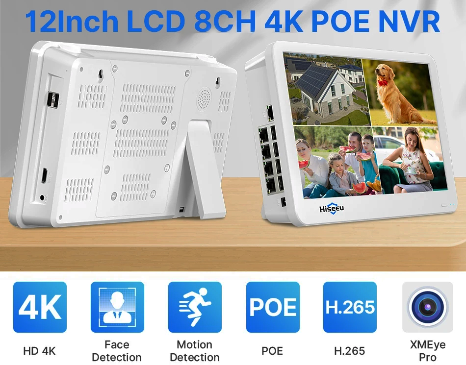 8-канальный 4K POE видеорегистратор с 12” монитором NVR-12V-P8